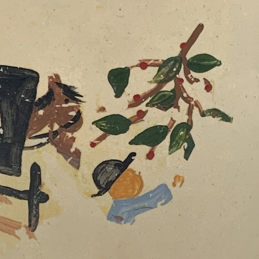 Stoneware Crock Hand Painted Horse Carriage Floral Country Farmhouse Folk Art